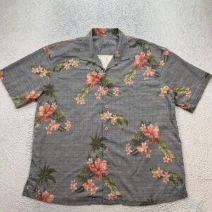Tommy Bahama 100% Silk Shirt Men's Size 2XL Floral Leaf Hawaiian Button up